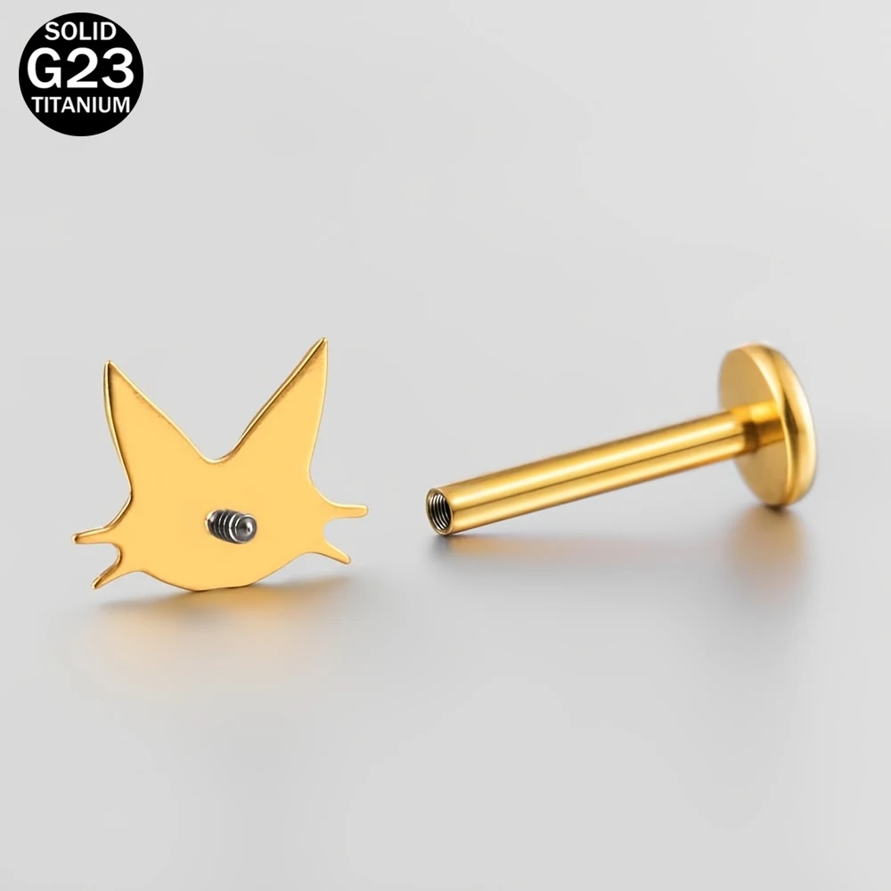 ASTM F136 Titanium 16G 18G Cat Labret Studs Internally Threaded Helix Tragus Ear Stud Flat Back Lip Nose Body Piercing Jewelry
