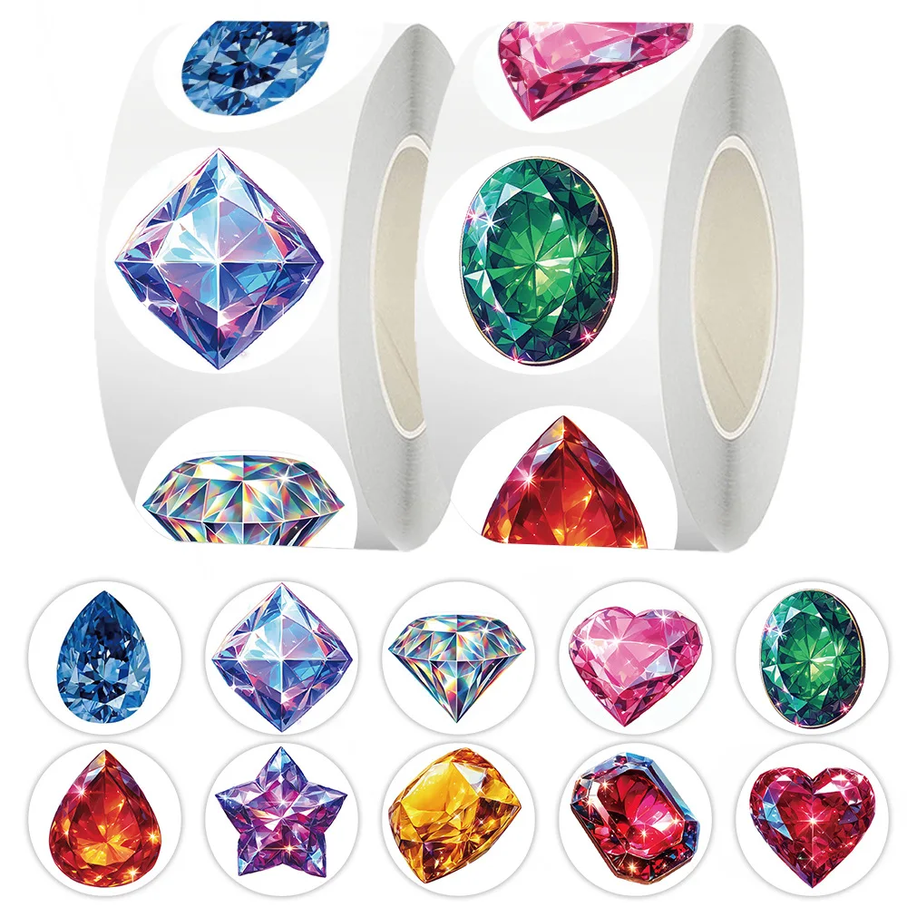 

500pcs/Roll Colorful Gemstone Diamonds Cartoon Sealing Stickers DIY PVC Laptop Decals Decoration Reward Gift Toy