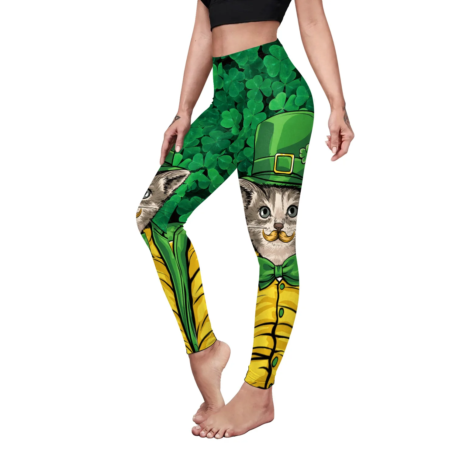เซ็กซี่ผู้หญิง St. Patrick's Day สําหรับผู้หญิง Push Up ฟิตเนส Legging ยืดสีเขียว Clover ไอร์แลนด์พิมพ์ Leggins