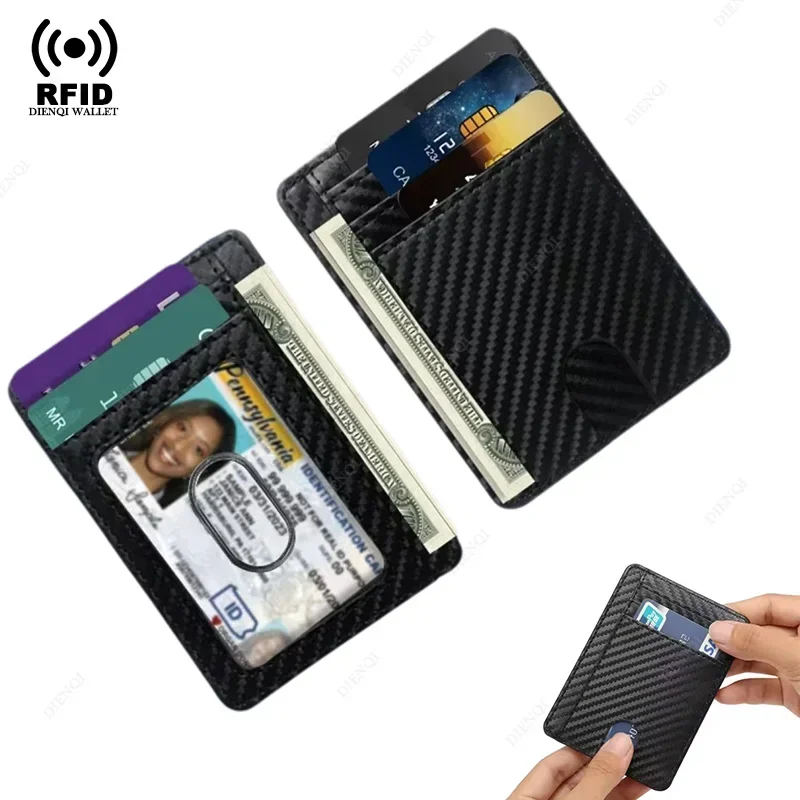 Porta carte di credito sottile e sottile Portafogli minimalisti per uomo Donna Porta carte portatile Clip per carte Porta documenti in pelle in fibra di carbonio