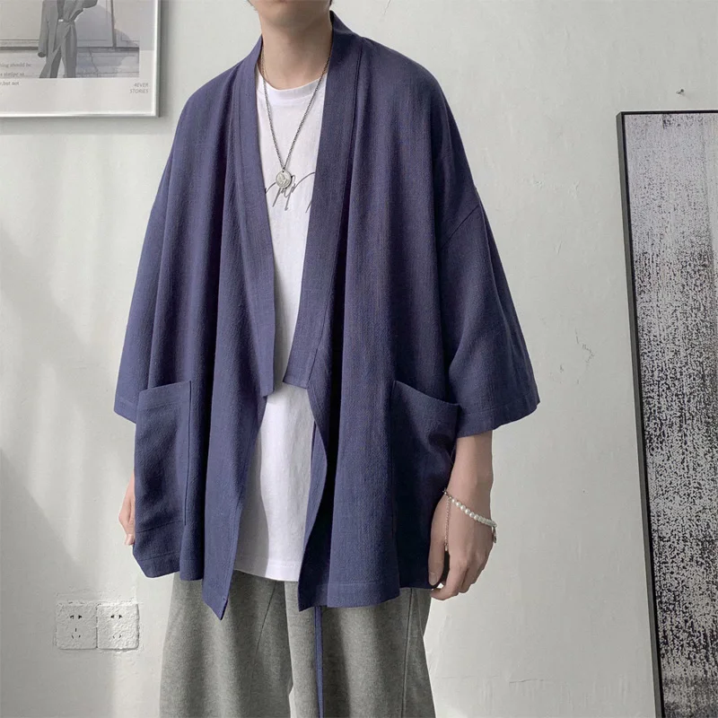 Ins Uomini Kimono Cappotto Allentato Baggy Oversize Taoista Sacerdote Mantello Mantello Top Camicie Outwear Retro Uomini Cardigan Streetwear