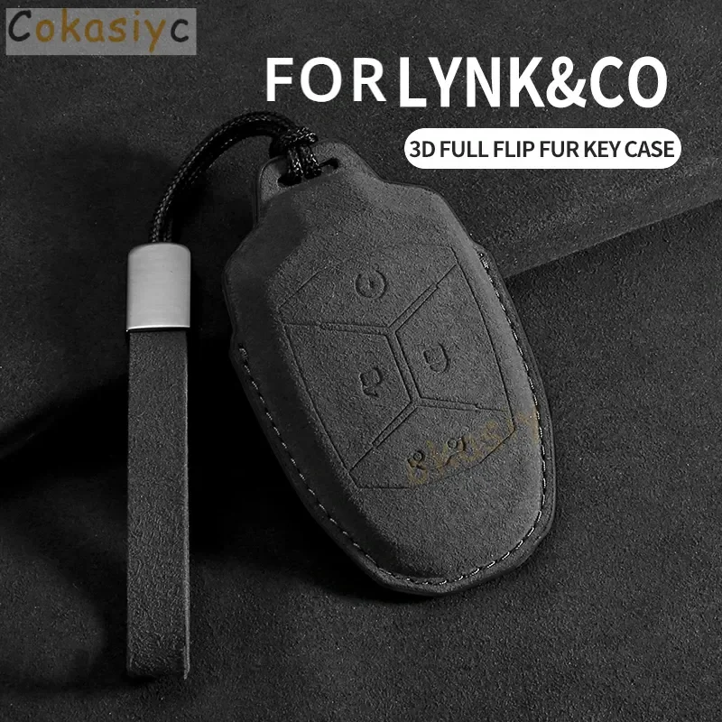 Car Key Case Cover for LYNK&CO 08 2022 2023 2024 LYNK CO 08 for LYNKCO 01 02 03 05 06 09 Suede Auto Key Fob Holder Keychain