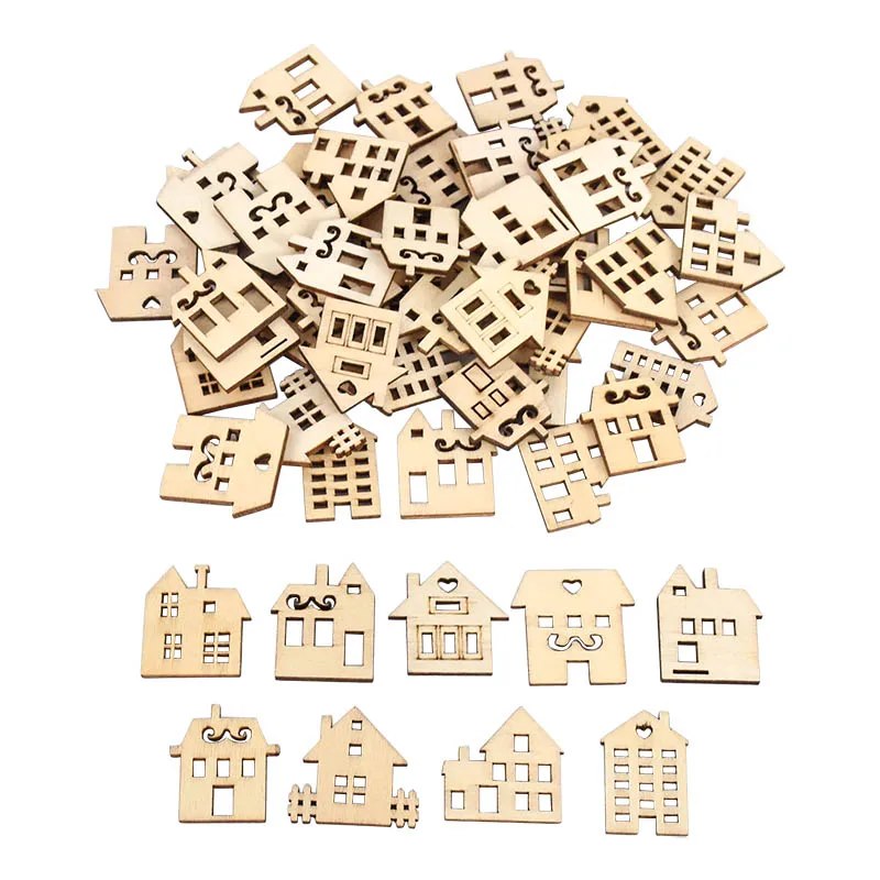 25Pcs natale casa in legno modello fai da te artigianato in legno ornamenti forniture per feste di natale decorazioni per la casa