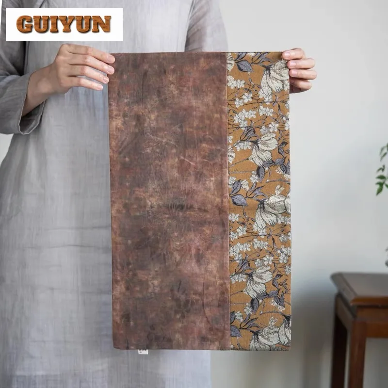 Chinese Tang Color Pattern Tea Table Mats Magnolia Flower Dry Brewing Tea Mat Splicing Thermal Insulation Zen Table Flag Cloth