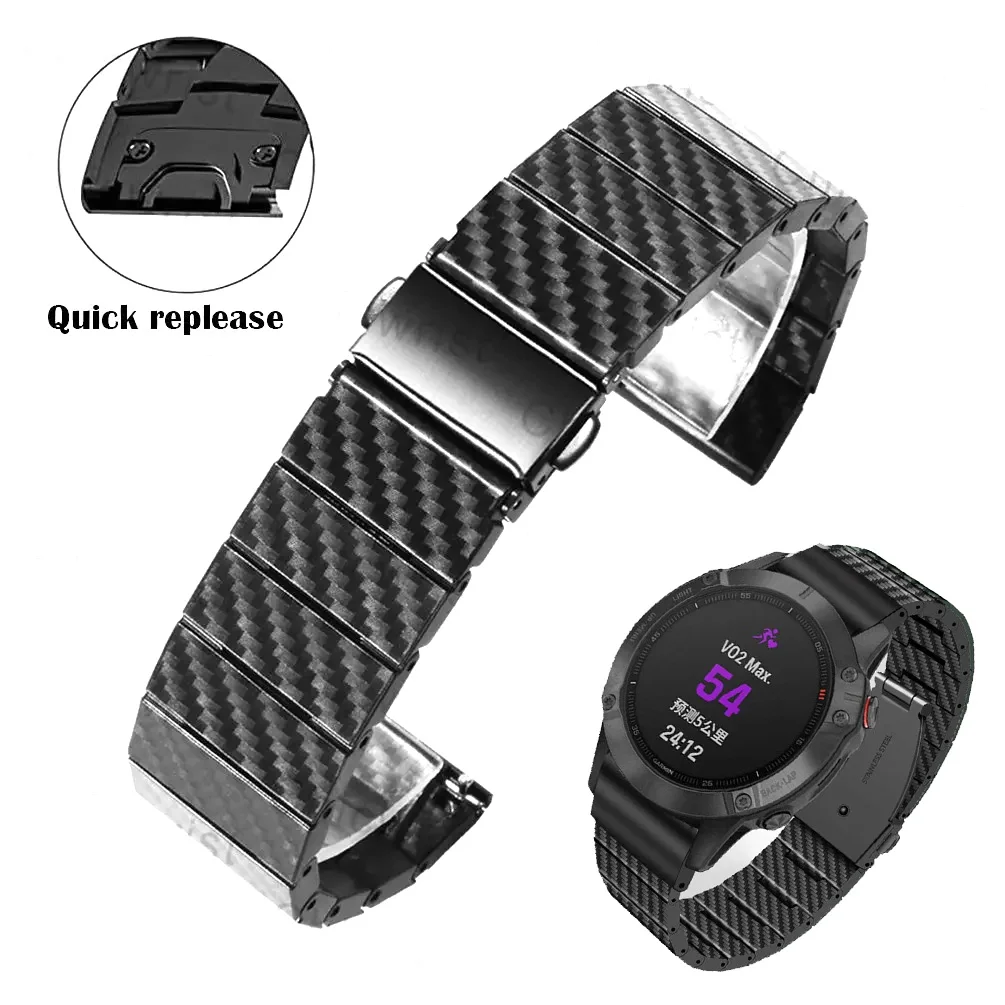 QuickFit 22mm 26mm Resin Carbon Fiber pattern strap For Garmin Fenix 5 5X Plus 3 3HR/Epix 7X 7 Solar/6X 6 Pro Smartwatch Band