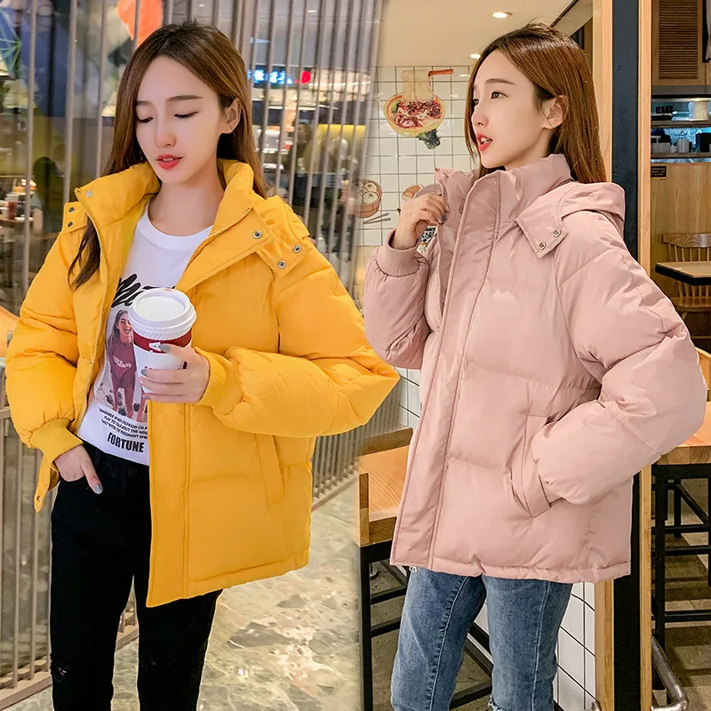 

2023 Winter Cotton Puffer Coat Women Hooded Down Cotton Jacket Student Bread Clothing Coat Korean Loose Cotton Coat Woman Parkas