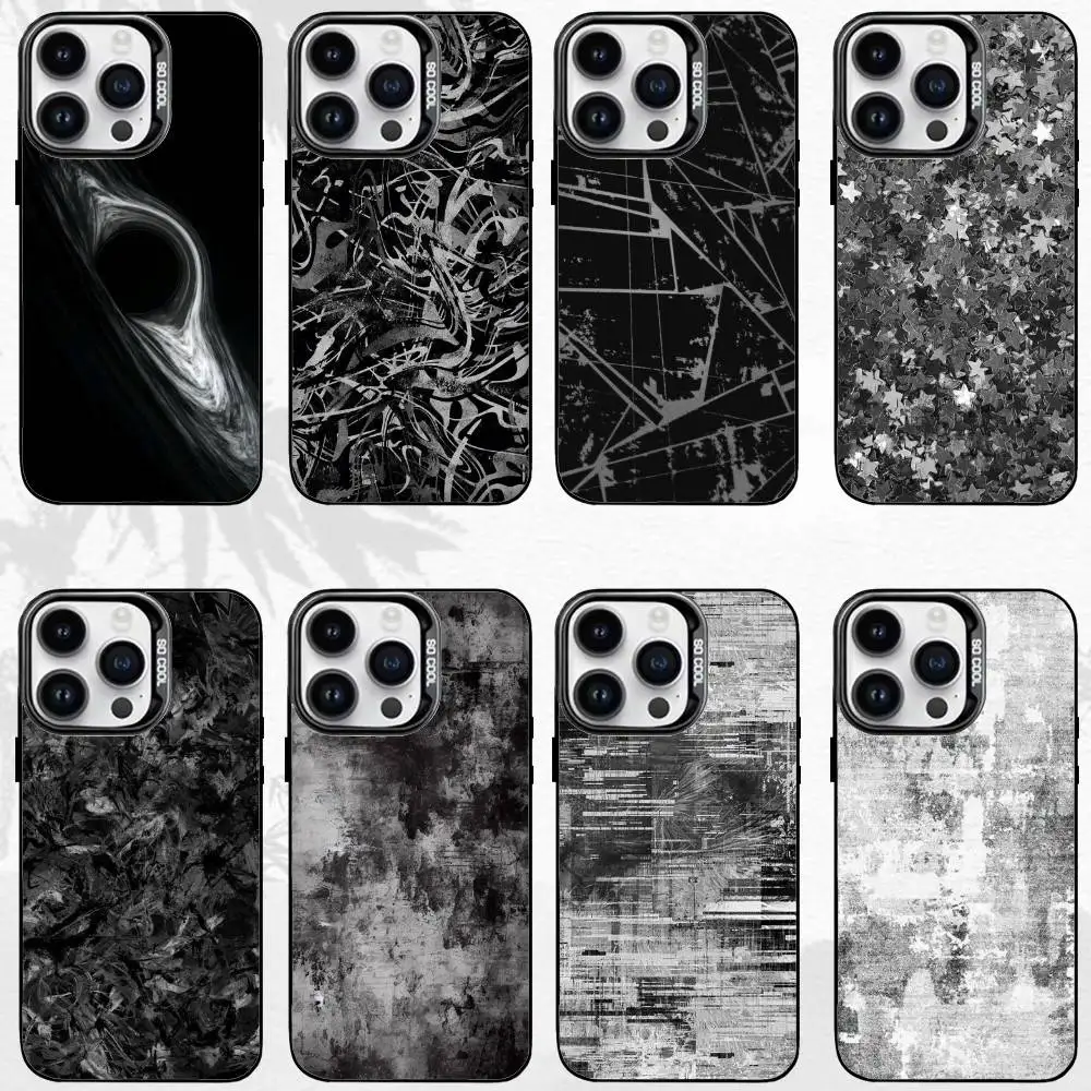 

B-Black Series Phone Case For iPhone17,16,15,14,13,12,11 Plus,Pro Max Black Border Silver Plated Cover