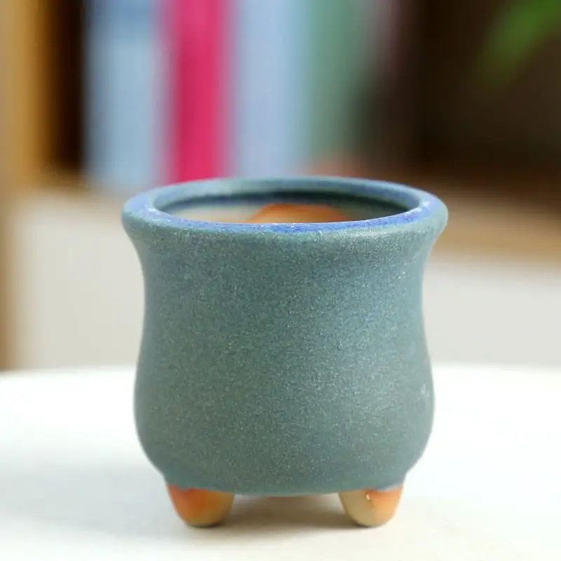 Mini Fleshy Flowerpot Ceramic，Breathable Thumb Pot Flowing，Handmade Pots Chinese Style Bonsai Training Flowerpot Ceramic Crafts
