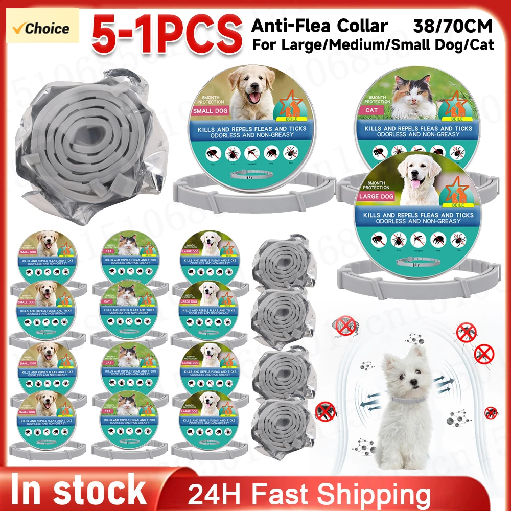 Flea Collar 8 Months Protection Pet Anti Flea Tick Neck Collar Natural Flea and Tick Prevention Collar for Dogs and Cats