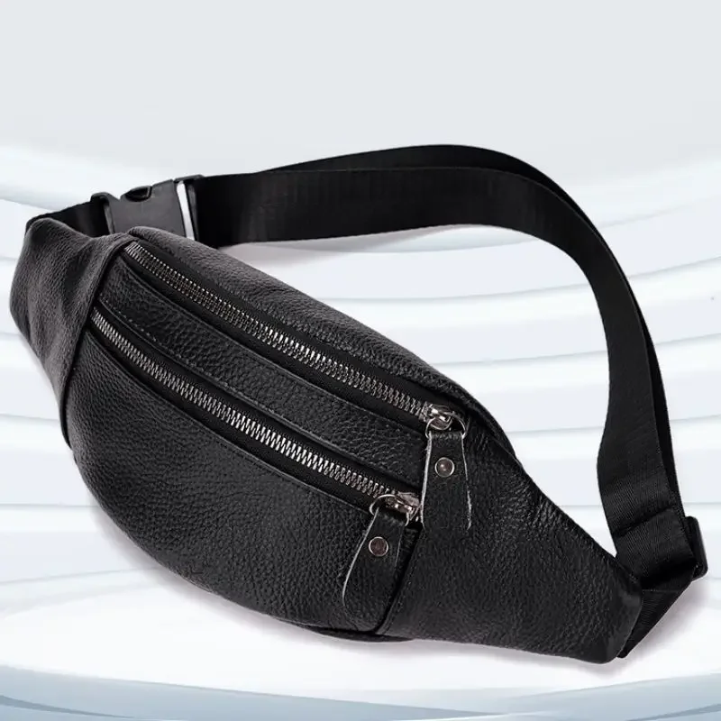 Genuine Leather Chest Bag Men\'s Large Capacity Cowhide Waist Bag Vintage Shoulder Crossbody Bag Sports Fashion Phone Coin Purses