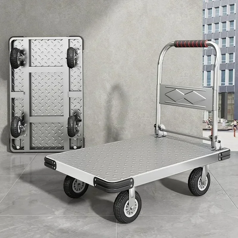 Pull Goods Trolley Supermarket Warehouse Folding Hand Push Silent Flatbed Trailer Labor Saving Space Moving Truck Premium