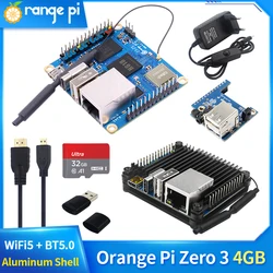 Orange pi zero 3 4gb ram all winner h618 wifi5 bt5.0 lpddr4 16mb spi flash optionales aluminium gehäuse netzteil für opi zero 3