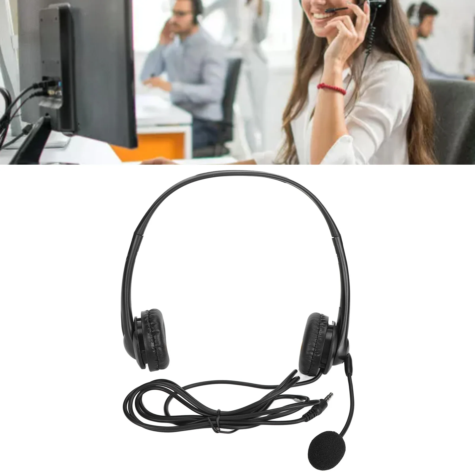 Service Headset Customer Service Headset Hands  Stereo Corded Binaural PC Noise Cancelling Headphone for Phone Sales