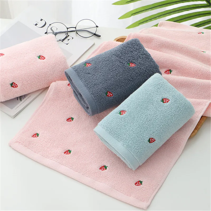 2pcs/set Cotton Terrycloth Lovely Embroidered Strawberry Kids Blanket,Baby Washcloth Absorbent Bath Towel,Baby Receiving Blanket