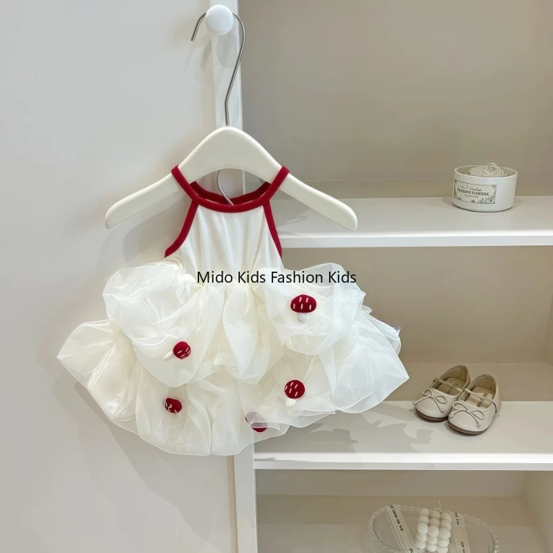 

Летнее платье для девочек от 2 до 12 лет, тюлевое платье принцессы с грибами, сетчатое платье без бретелек для детей 80-130 см