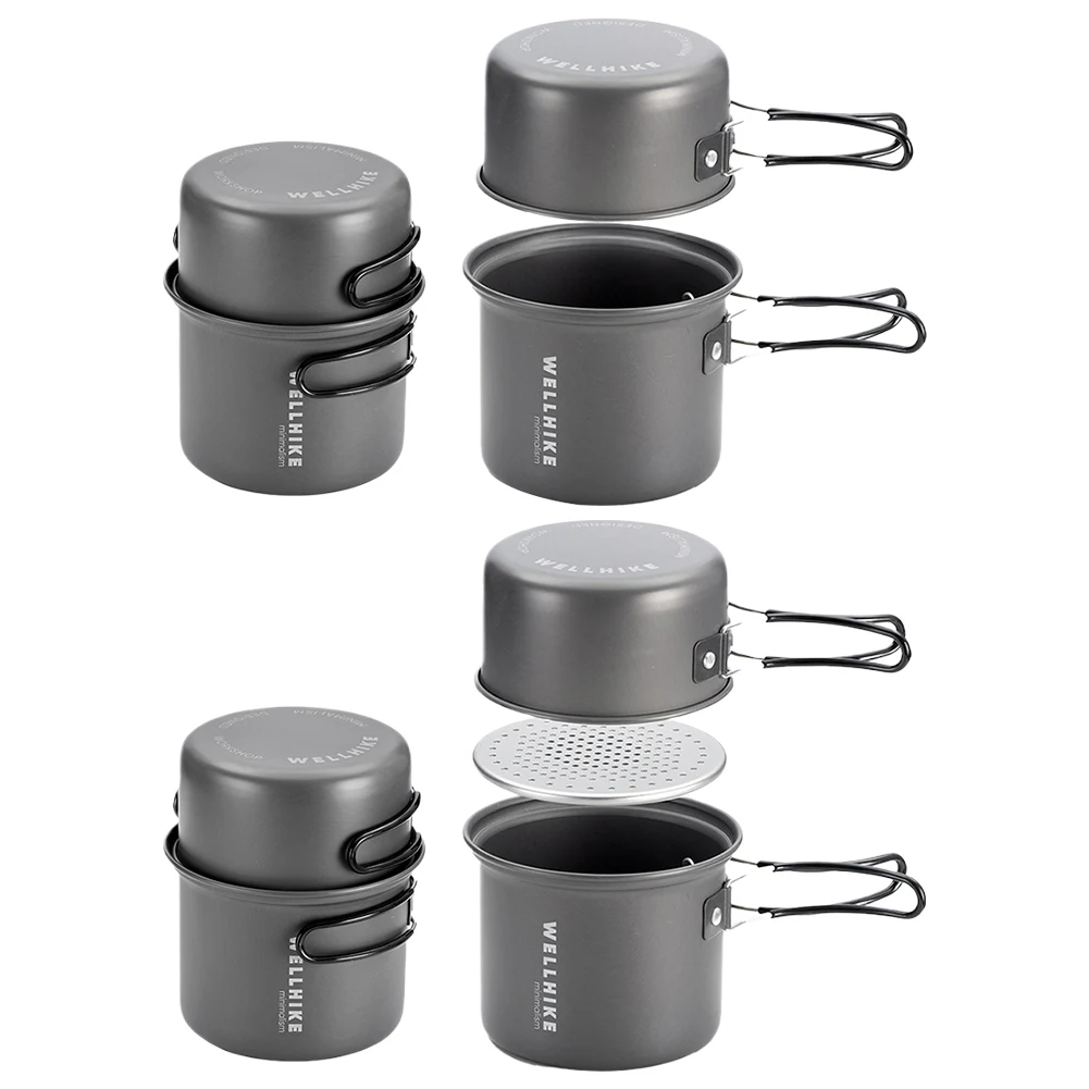 2 قطعة وعاء تجهيزات المطابخ التخييم مع مقبض أدوات المائدة السفر وعاء سبائك الألومنيوم الظهر وعاء والعتاد للرحلات التنزه #6