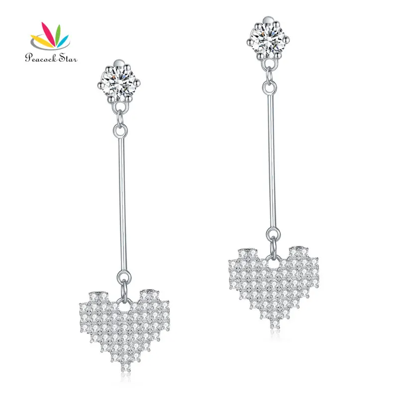 Peacock Star Dangle Heart 925 Sterling Silver Earrings Evening / Fashion Bridal Bridesmaid Gift CFE8163