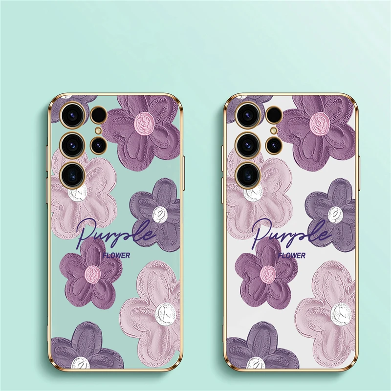 Shockproof Phone Case For Samsung Galaxy S23 Ultra S22 S21 Plus S20 fe S10 NOTE 20 10 8 9 Soft Silicone Painting Flowers Cover