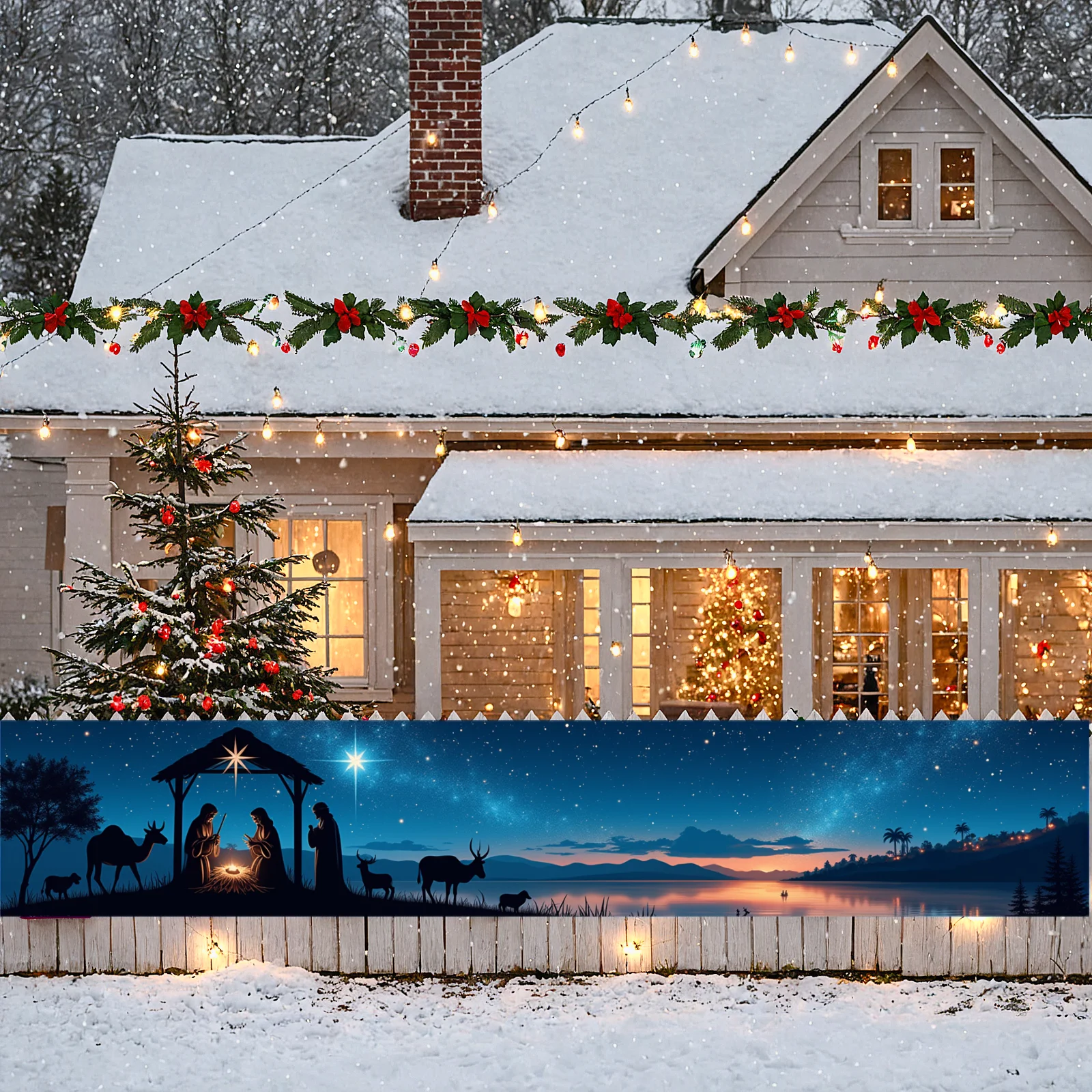 Christmas Celebration Vivid Colors Starry Night Banner Religious Banner High Quality Material Nativity Scene Banner For Family - Image 5