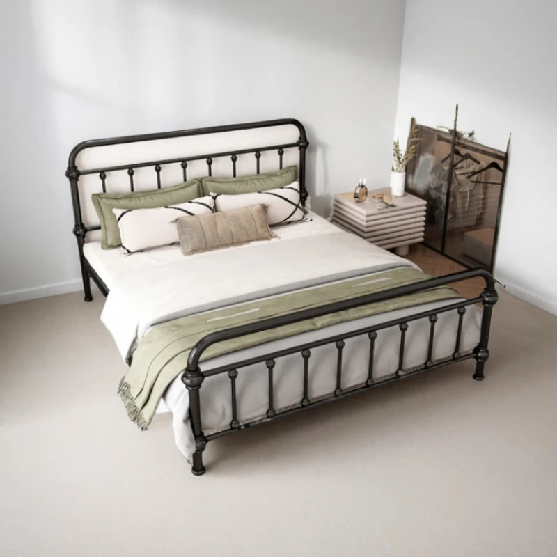 

European wrought iron bed, simple modern Nordic iron frame bed 1.5 single 1.8 double bed reinforced thickened household iron bed
