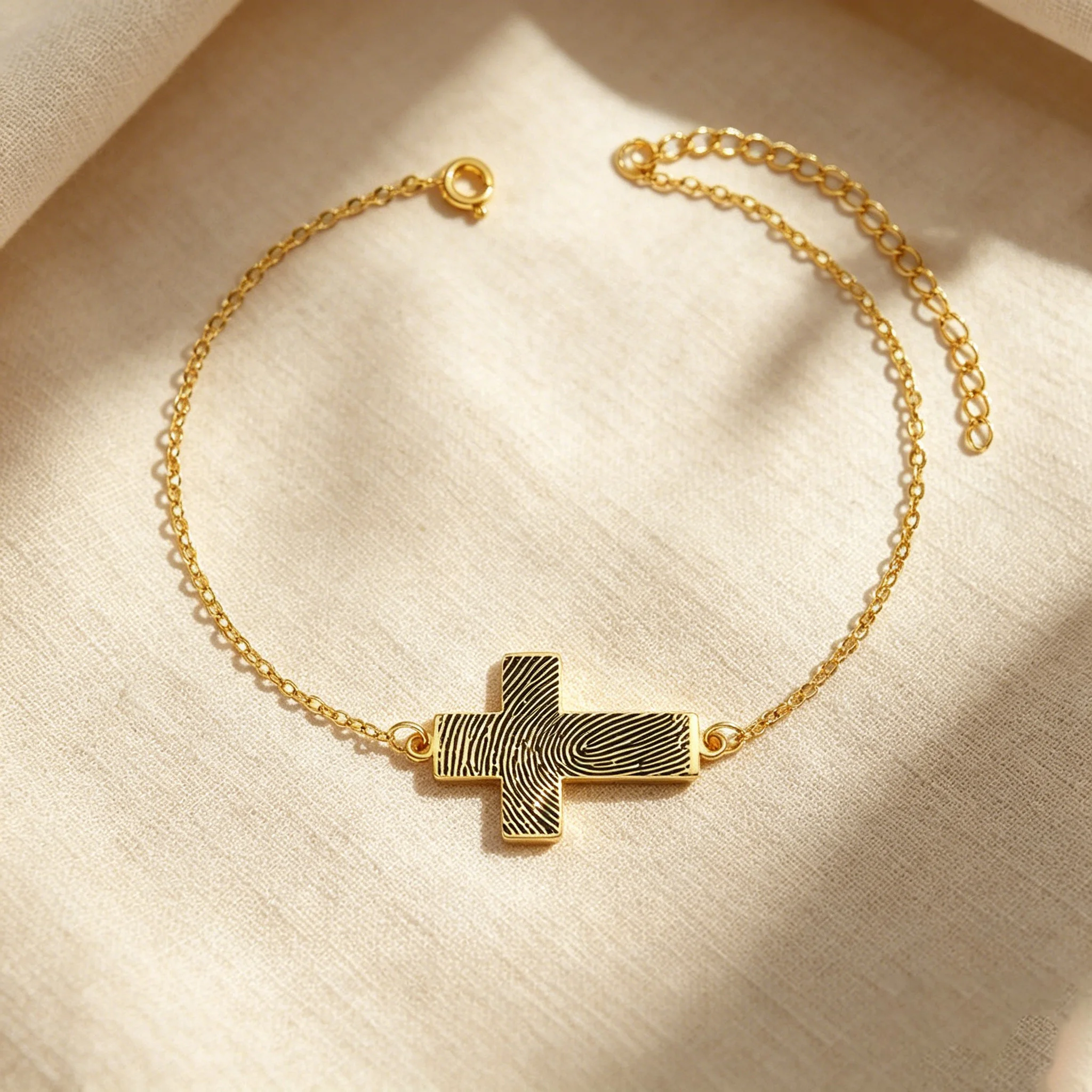 Kkjoy Edelstahl-Armband mit individuellem Fingerabdruck, goldfarben, Herz-Kreuz-Gravur, Schmuck, Schutzengel, Liebe, personalisierte Frauengeschenke – Detail 3