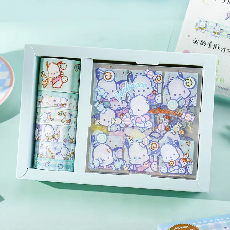 Lovely Sanrio Kuromi Cinnamoroll Melody Stickers Gift Box Kawaii Anime Hand Account Guka Decoration DIY Sticker Girls Kids Toys