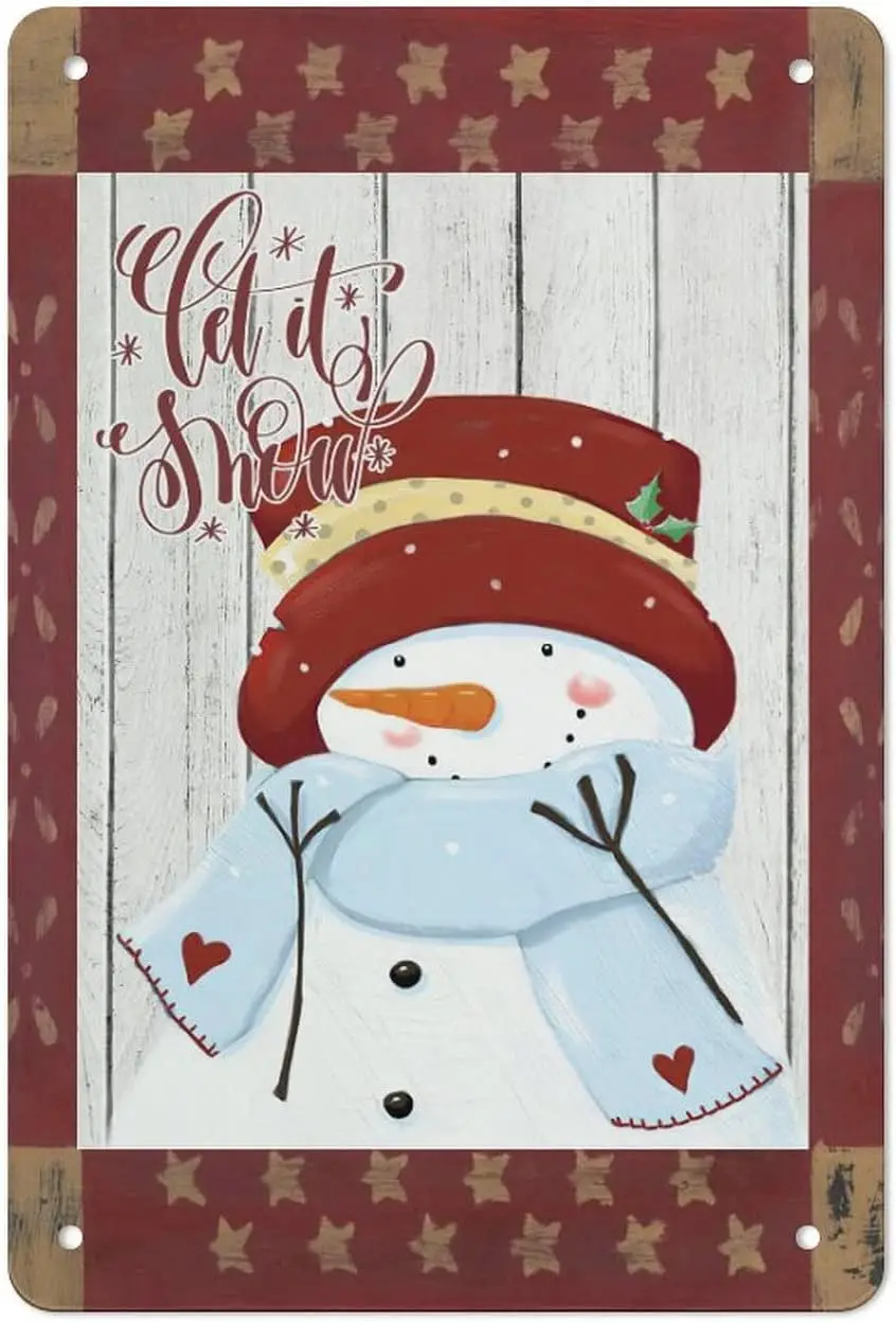 Let It Snow Christmas Snowman Tin Sign Snowman Lover Aluminum Tin Sign Christmas Snowflake Wall Plaque Art Sign Post Gifts for M