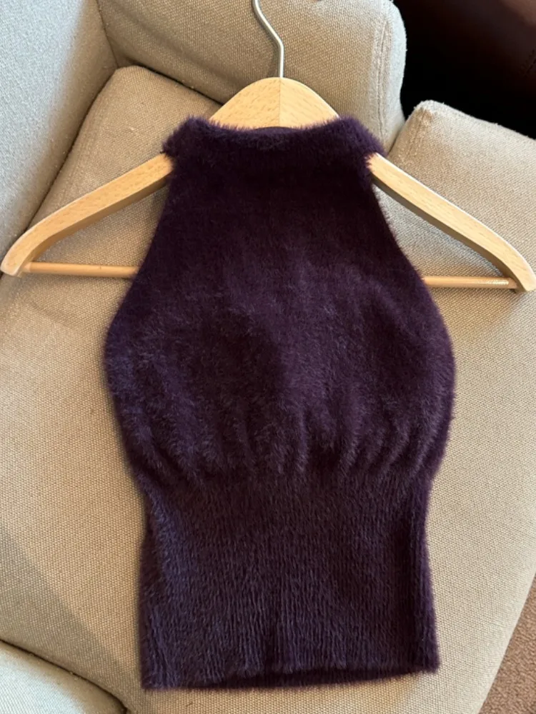 Chaleco oulderl sexy para mujer Otoño Invierno Faion Simulación de visón fino Colgante Ne Svel Top Thiened ort Pure Co...