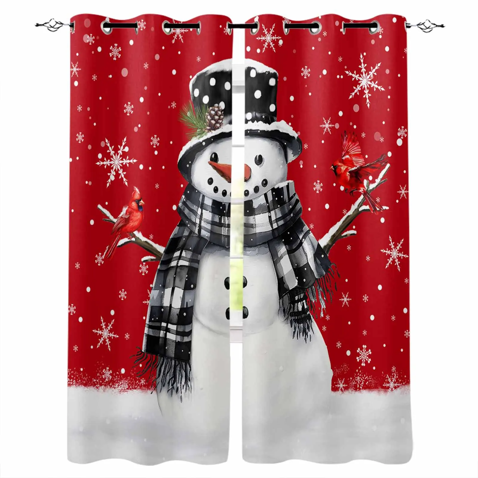 

Christmas Snowman Snowflake Red Mockingbird Curtains For Living Room Kids Bedroom Window Curtain Hall Drape Long Cortinas