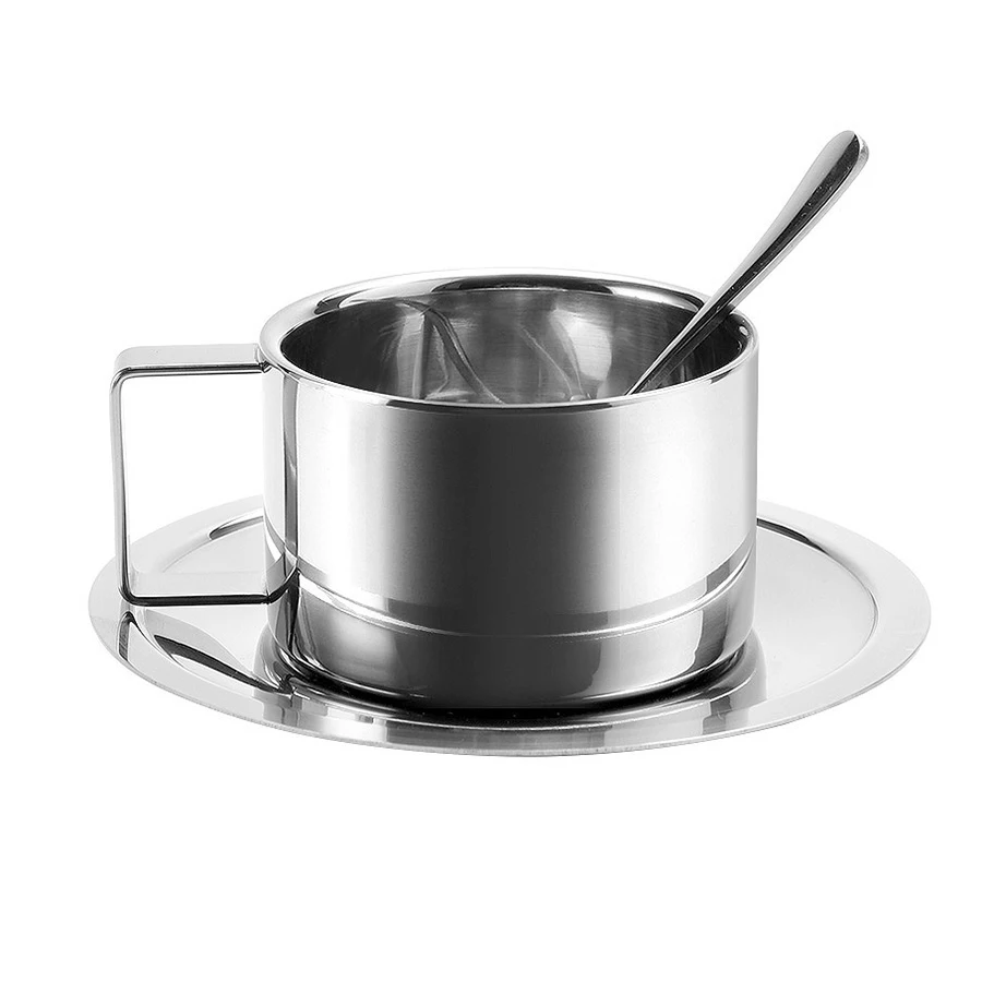 

Stainless Steel Coffee Cup Set Double Walled Heat Resistant Coffee Mug with Spoon and Saucer Drink Tableware Kitchen Cafe Tools