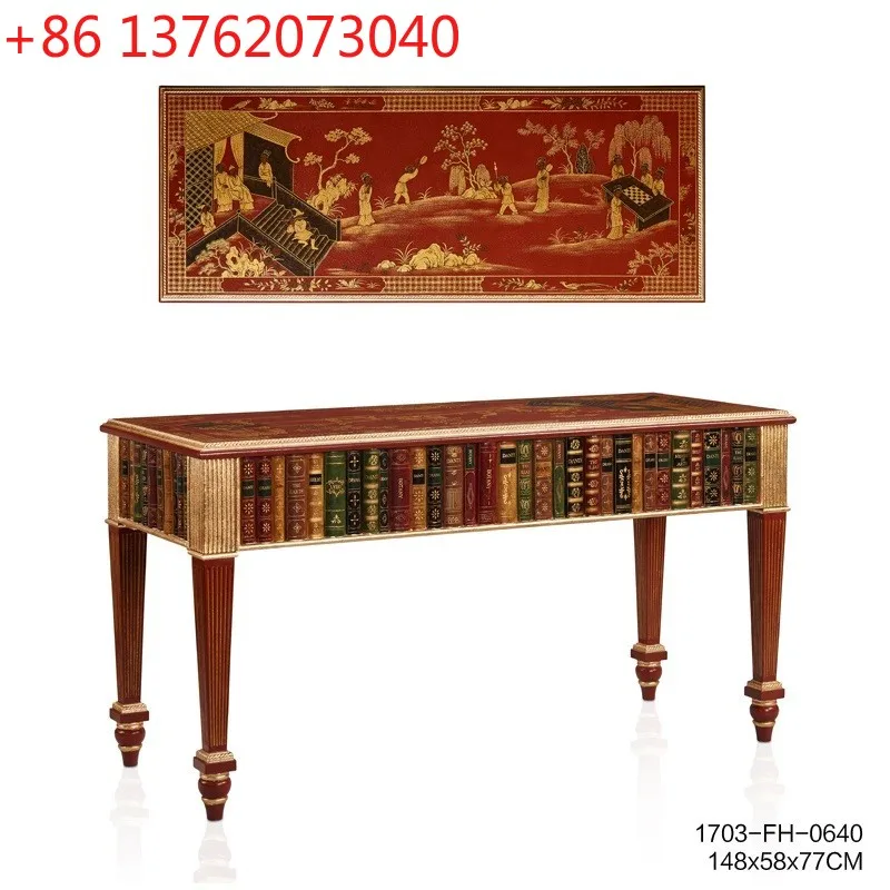

French Chinese style carved desk and chair Chinese red crack 1.5m red
