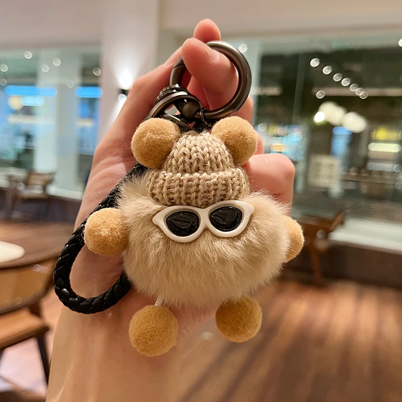 Fake Otter Fur Small Coal Ball Car Key Pendant Little Elf Internet Celebrity Keychain Cute Plush Toy Hanger