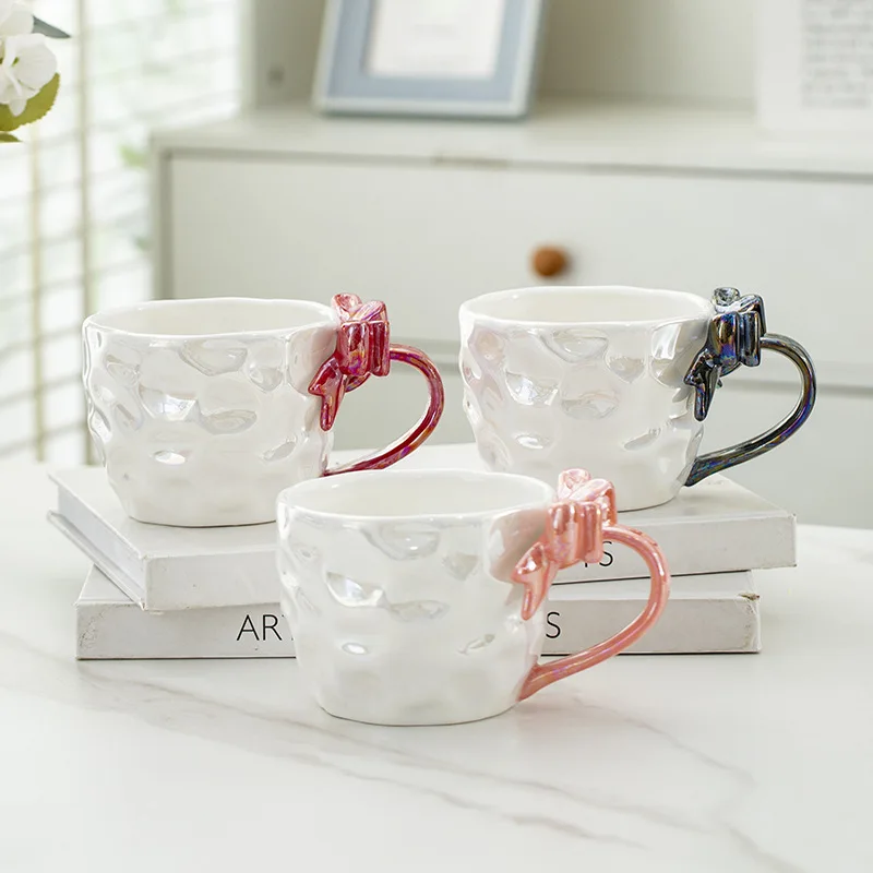 

Colorful Pearl Glaze Bow Mug High Value Ceramic Cup Gift for Women Couple