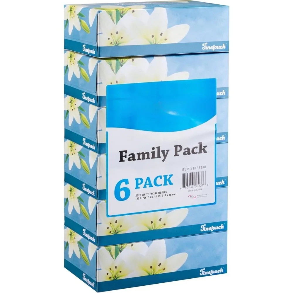 Tisu Wajah 2 Lapis – 6 Kotak isi 130 Lembar Tisu Lembut (780 Total) – Tisu Kuat & Lembut untuk Penggunaan di Rumah, Kantor, atau Perjalanan