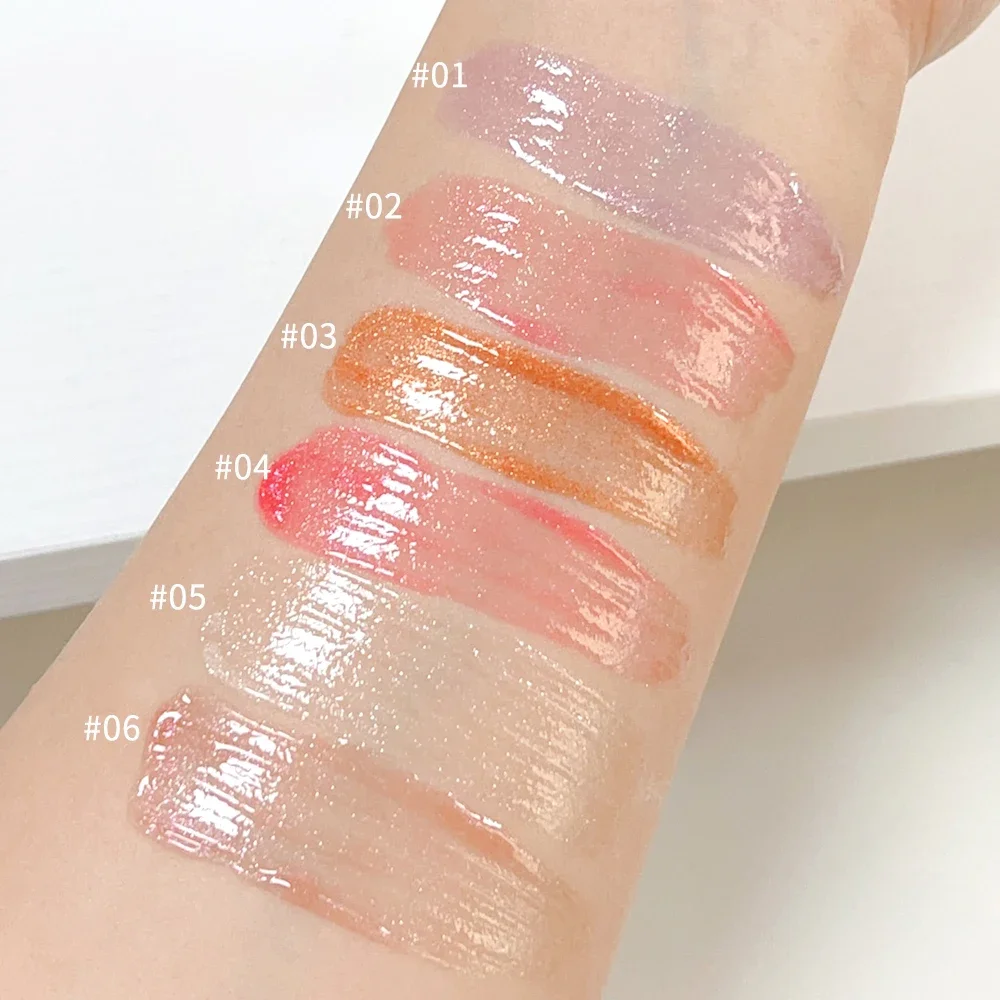Pluma giratoria de gelatina nacarada de 6 colores, esmalte de labios resistente al agua, brillo hidratante, lápiz labial líquido rojo desnudo,