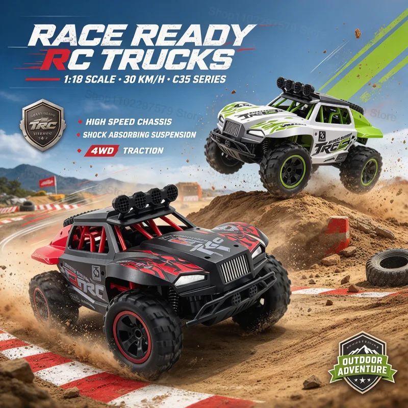1/18 4WD RC Off Road Car C35 30KM/H High Speed 2.4G Radio Controlled Racing Truck Shock Absorption All Terrain Buggy Toy For Boy