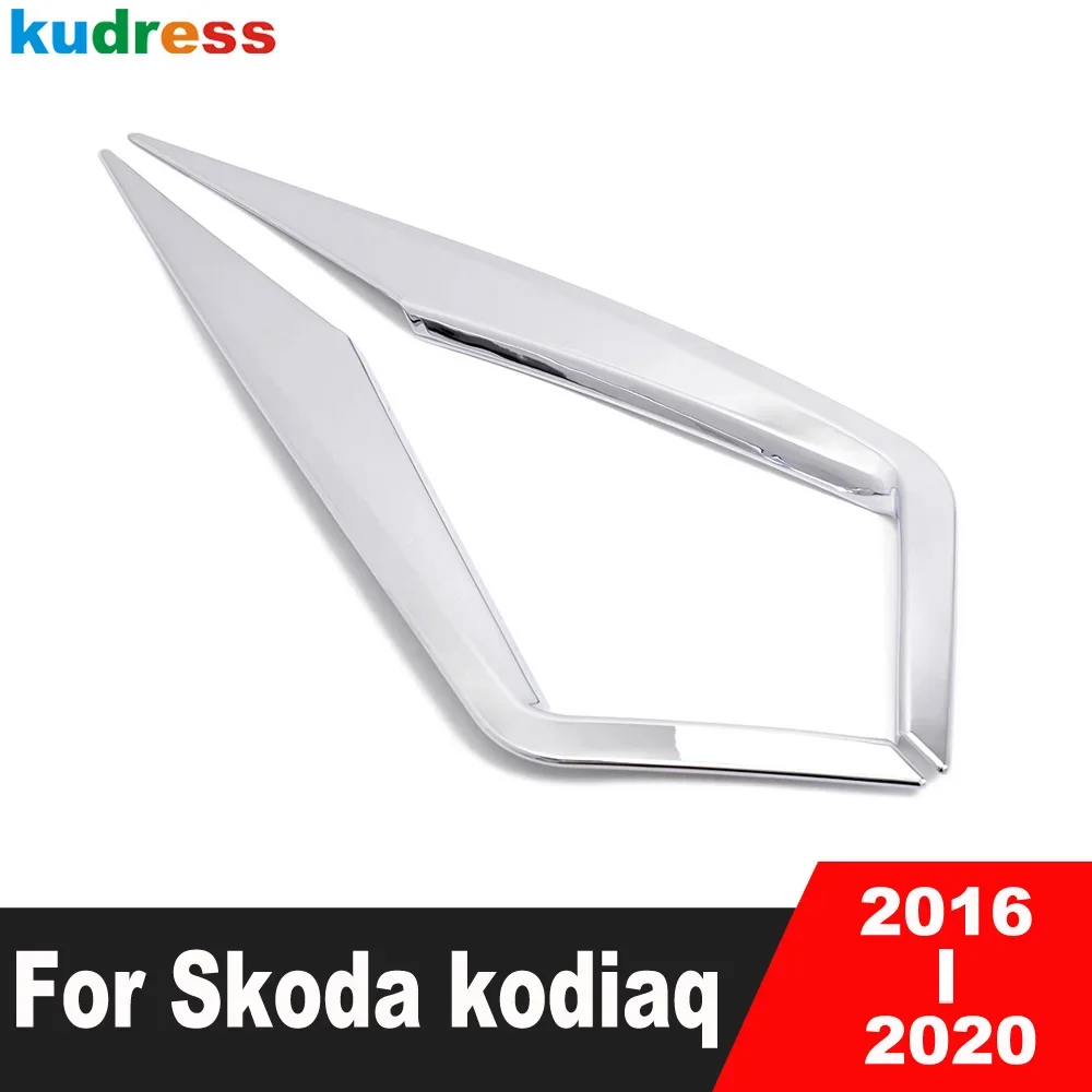 Front Fog Light Lamp Eyebrow Cover Trim For Skoda kodiaq 2016-2018 2019 2020 Chrome Car Head Foglight Eyelid Strip Accessories