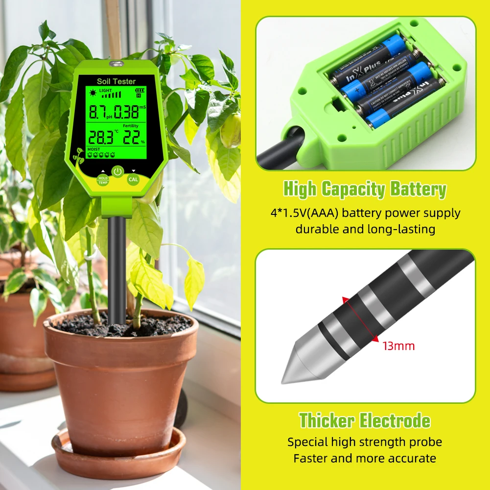 Imagem -06 - Yieryi-kit Digital de Umidade do Solo Tester ph ec Umidade Luz Solar Fertilidade Temp em ph Meter para Jardinagem Plantas Hidropônicas
