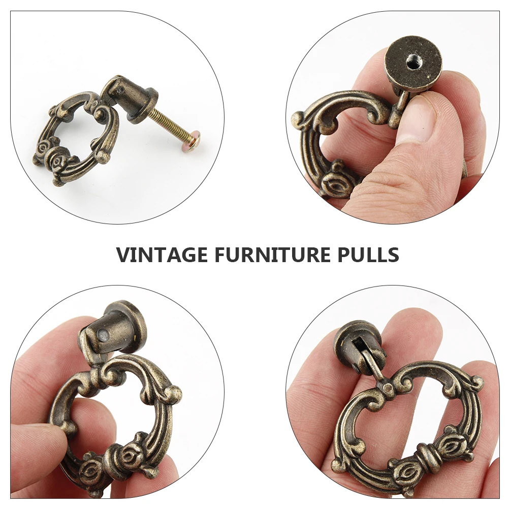 

5 Sets Single Hole Pull Handle Cabinet Pulls Drawer Retro Metal Furniture Knobs Zinc Alloy Corrosion Resistant Vintage