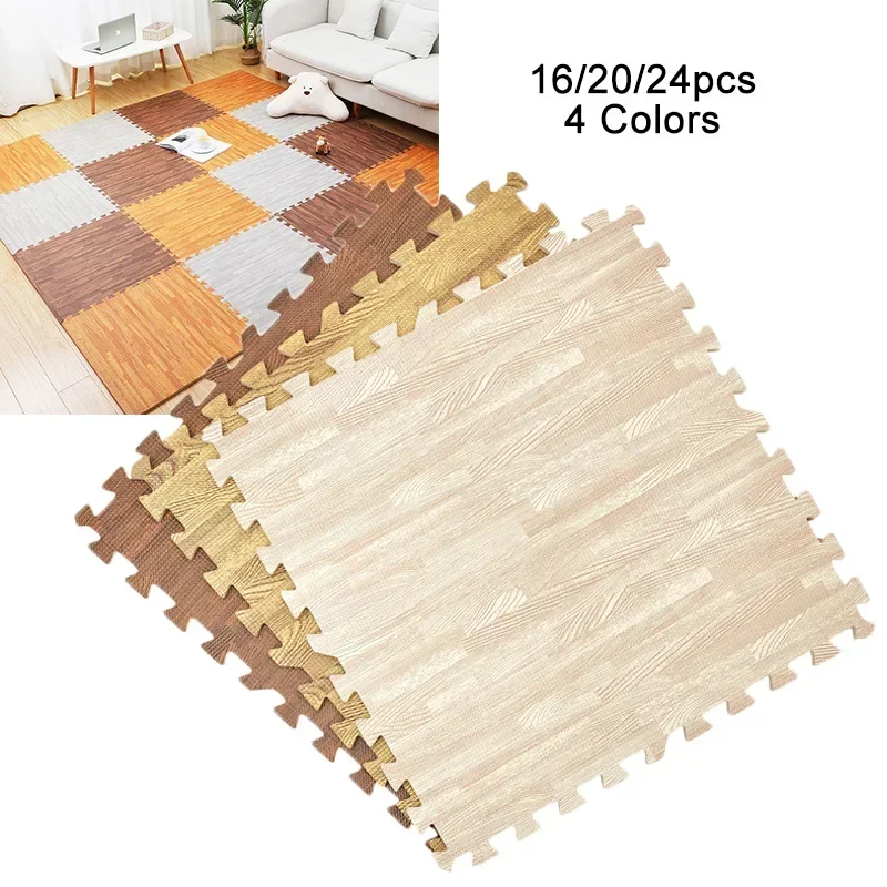 24/20Pcs Wood Grain EVA Foam Floor Mat DIY Interlocking Puzzle Tile Kids Toy Playmat for Yoga Gym Exercise Playground Protection