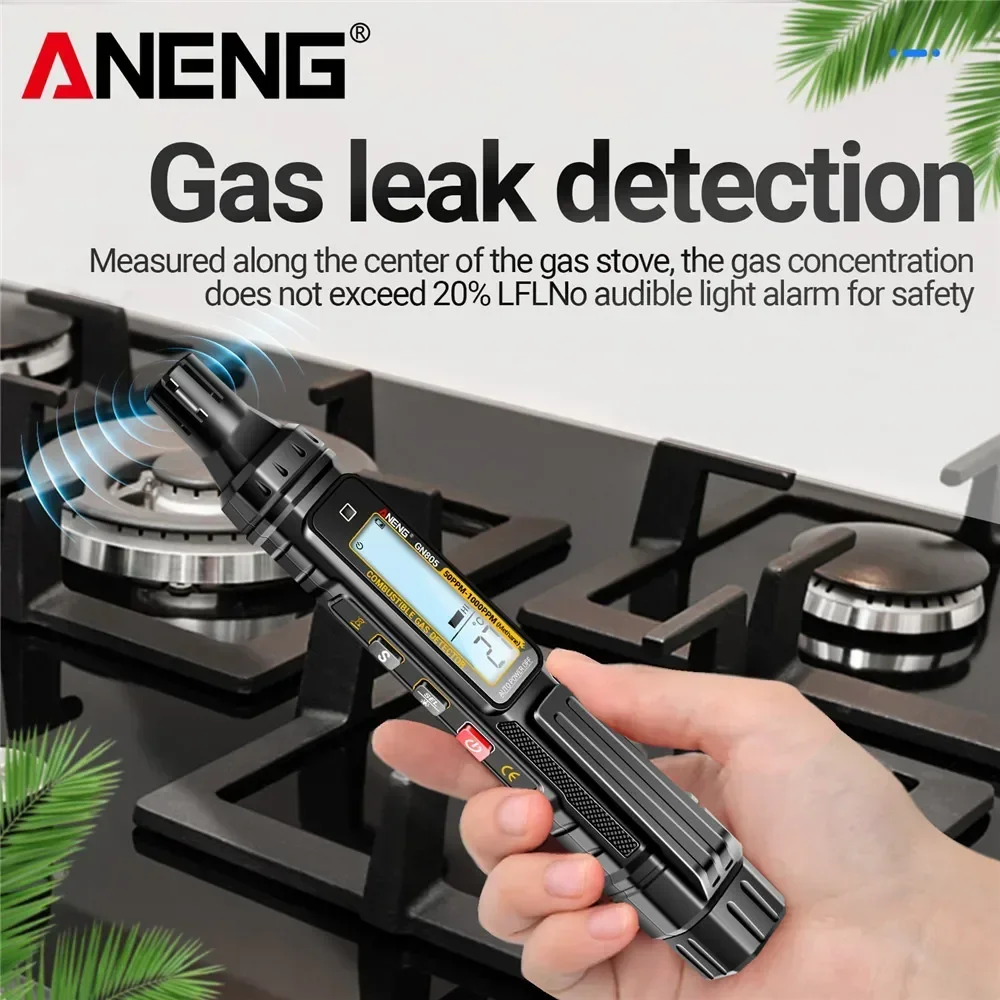 Multi Gas Leak Detector ANENG GN805 Sound Light Alarm LCD Backlight Portable 50-10000PPM Flammable Alcohol Methane Analyzer