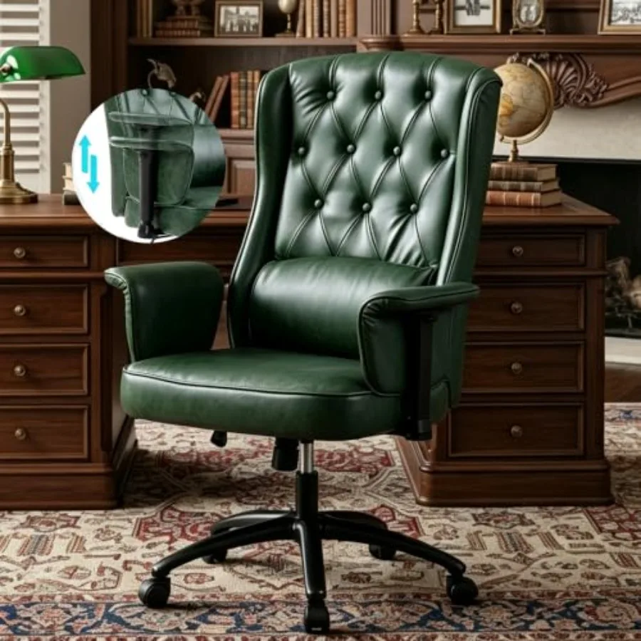 High Back Vintage Leather Office Chair for Executive Use, Brown Genuine Leather, Ergonomic Lumbar Support
