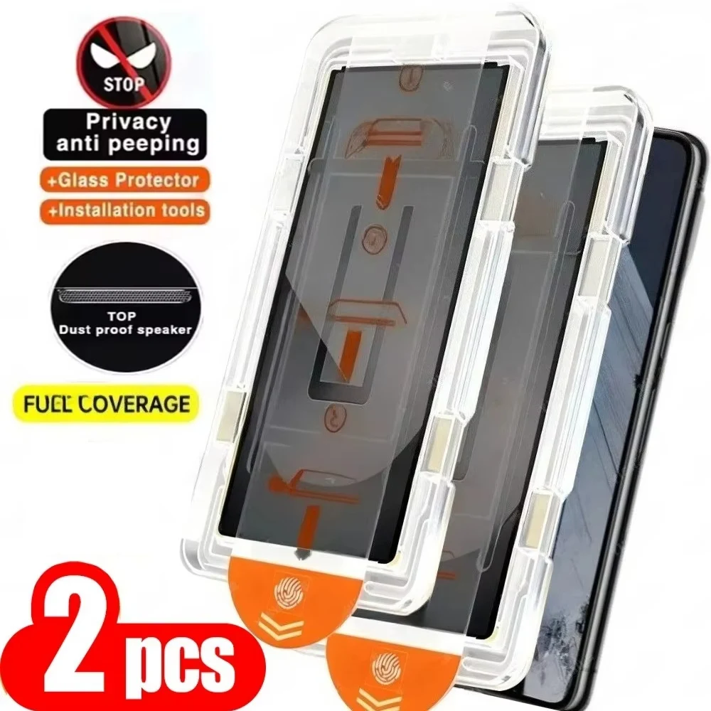 2Pcs Privacy Auto Install Screen Protectors For Samsung S25 S26 Ultra S24 S23 FE S22 A56 A55 A57 A37 A27 A26 A17 Tempered Glass