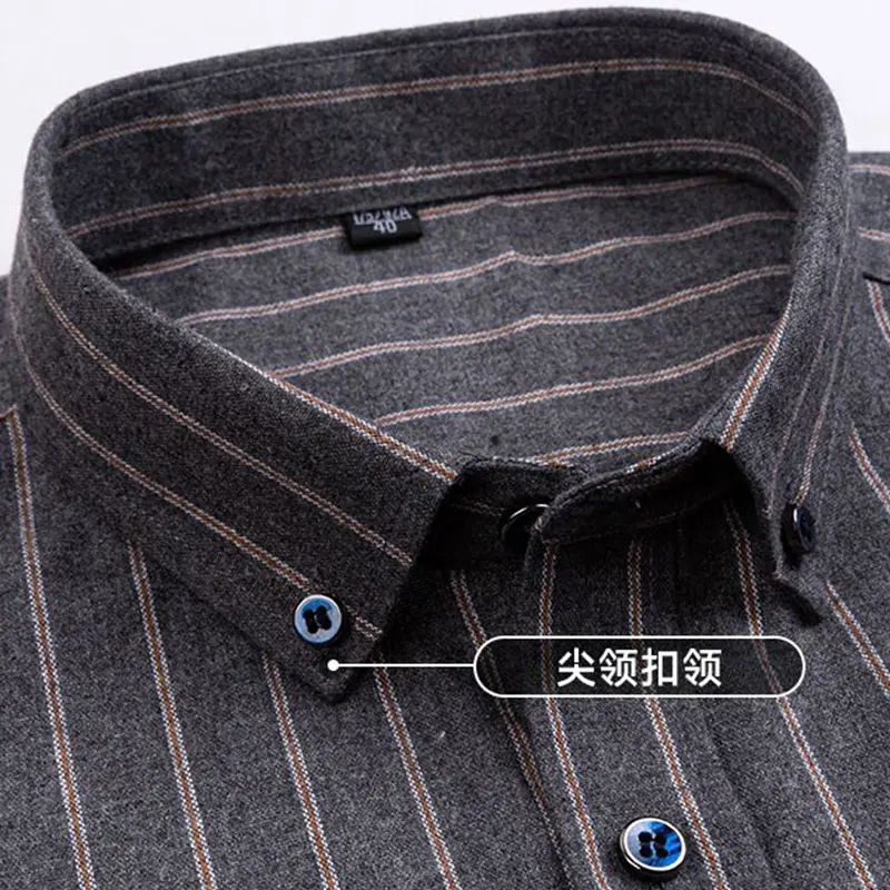 S~6XL Plus Size Cotton Oxford Shirt For Men\'s Long Sleeve Plaid Striped Casual Shirts Male Pocket Regular-Fit Button-Down Shirt