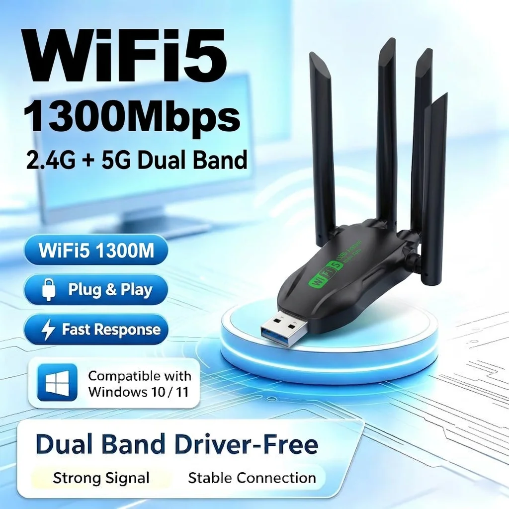 WiFi51300MDual Band2.4G+5G USB Wireless AdapterDriver-Free WiFi Transmitter ReceiverDesktop Laptop ElectronicNetwork Accessory