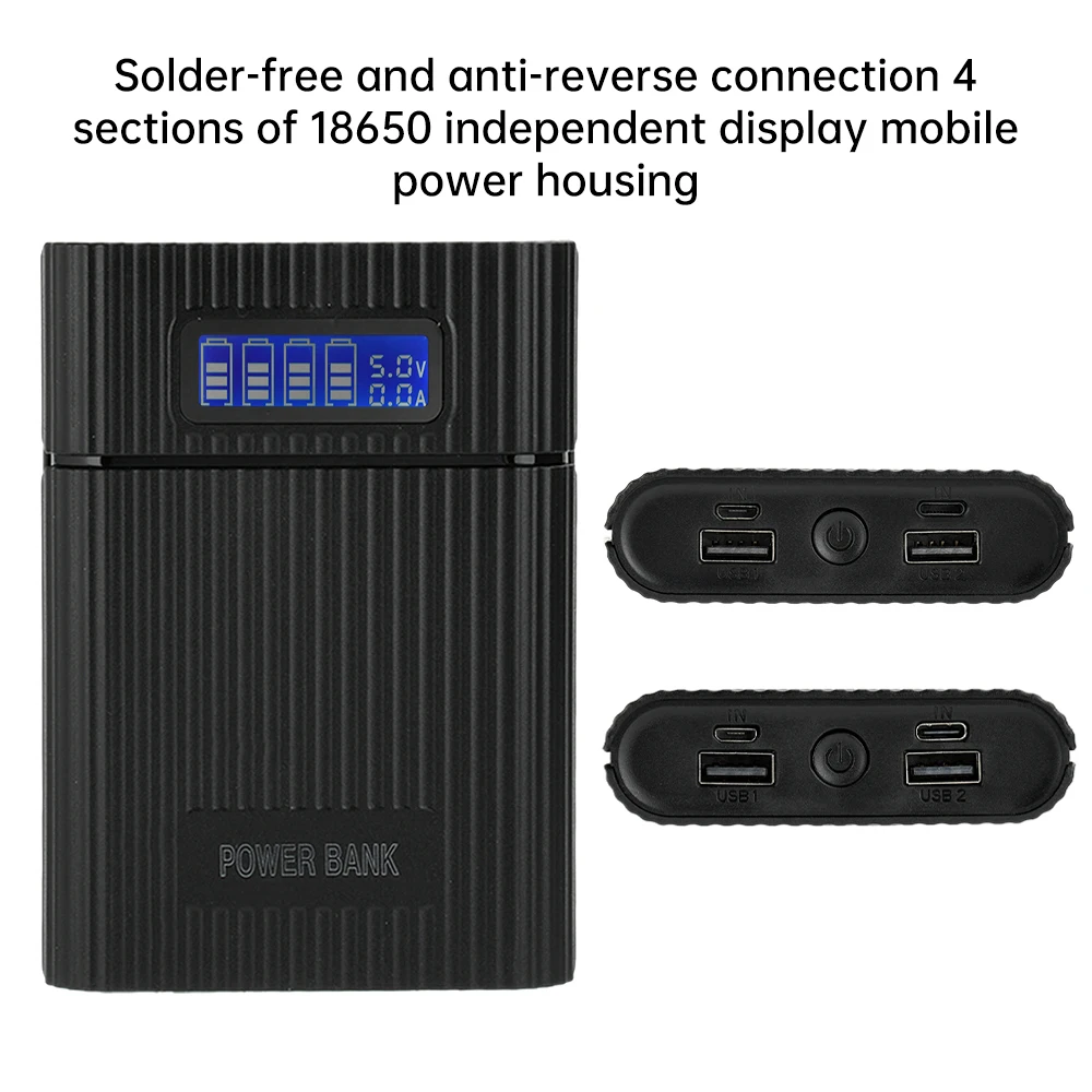 Sarung Power Bank 18650 baterai, cangkang DIY pengisi daya tampilan Digital USB ganda 18650*4 5V untuk kotak penyimpanan baterai ponsel