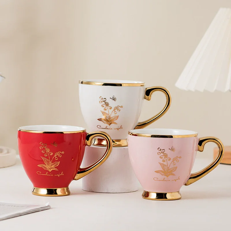 

280ml Japanese Flower Coffee Mug Set Retro Ceramic Milk Oats Mug Office Water Handgrip Cup Kitchen Party Drinkware Set