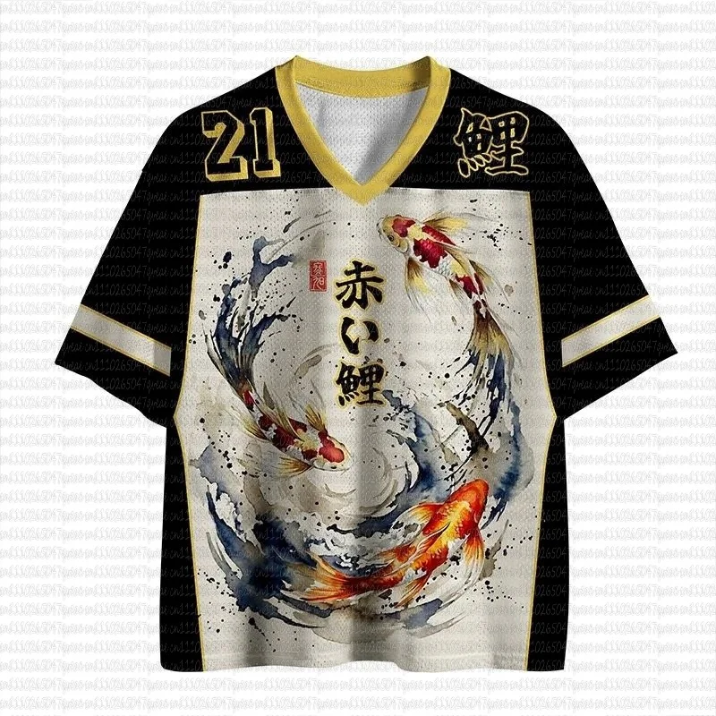 

Summer Japanese Style Koi Fun V-neck T-shirt Quick Drying Fitness Leisure Outdoor Parent Fashionable 2026 Limited Edition