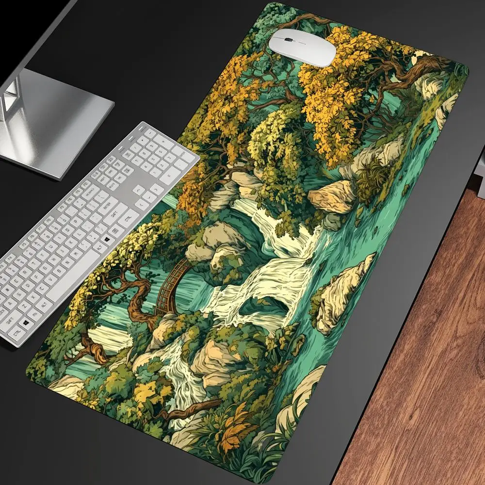 Forest Waterfall Mountain Mousepad Pc Accessories Desk Interior Gaming Mats Playmat Carpet Mouse Mat Desk Pad Office Decor Gamer