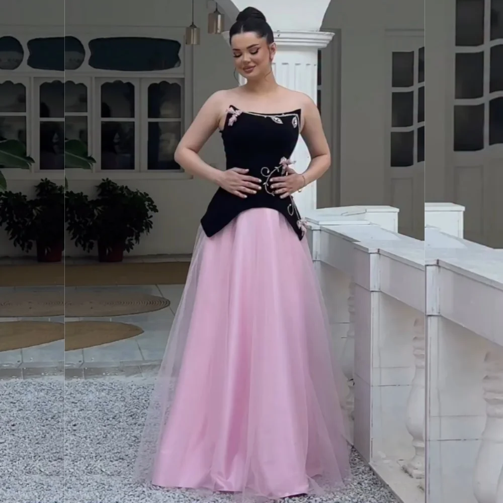 

Женские роскошные вечерние трикотажные аппликации по индивидуальному заказу, длинные платья трапециевидной формы без бретелек, элегантные вечерние платья на заказ, высокое качество